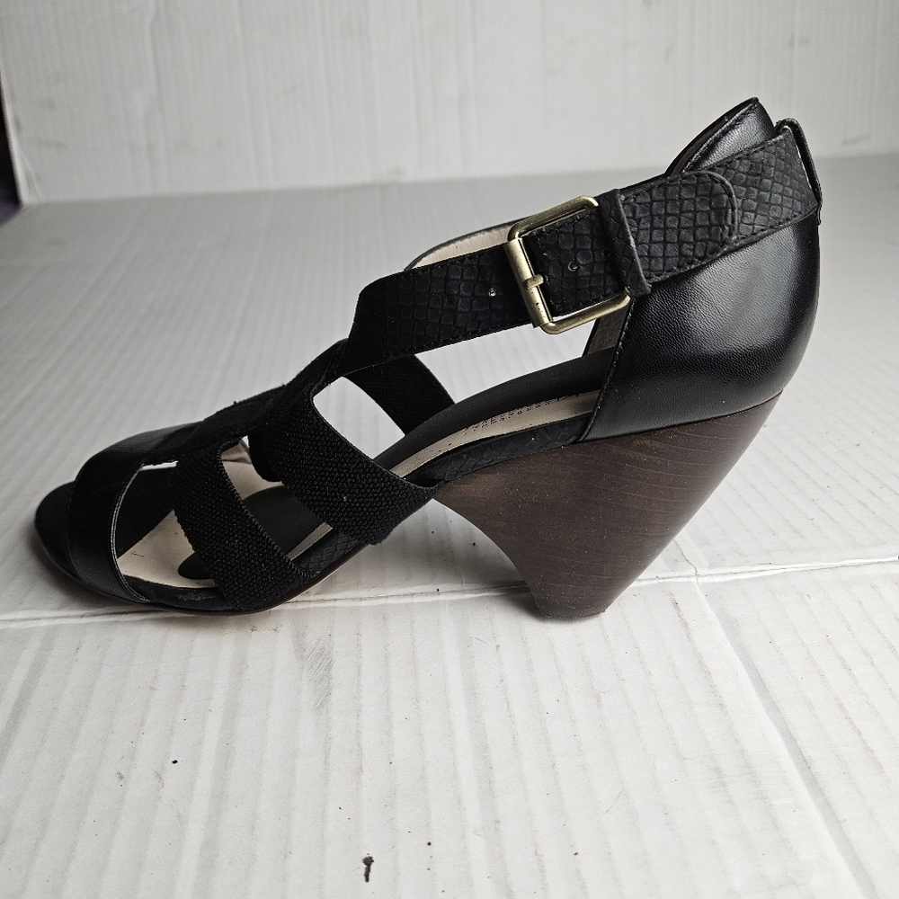 MRKT. Dakota Women Black Mid Wedge Stretch Sandals Size 9.5 Medium - Picture 3 of 13